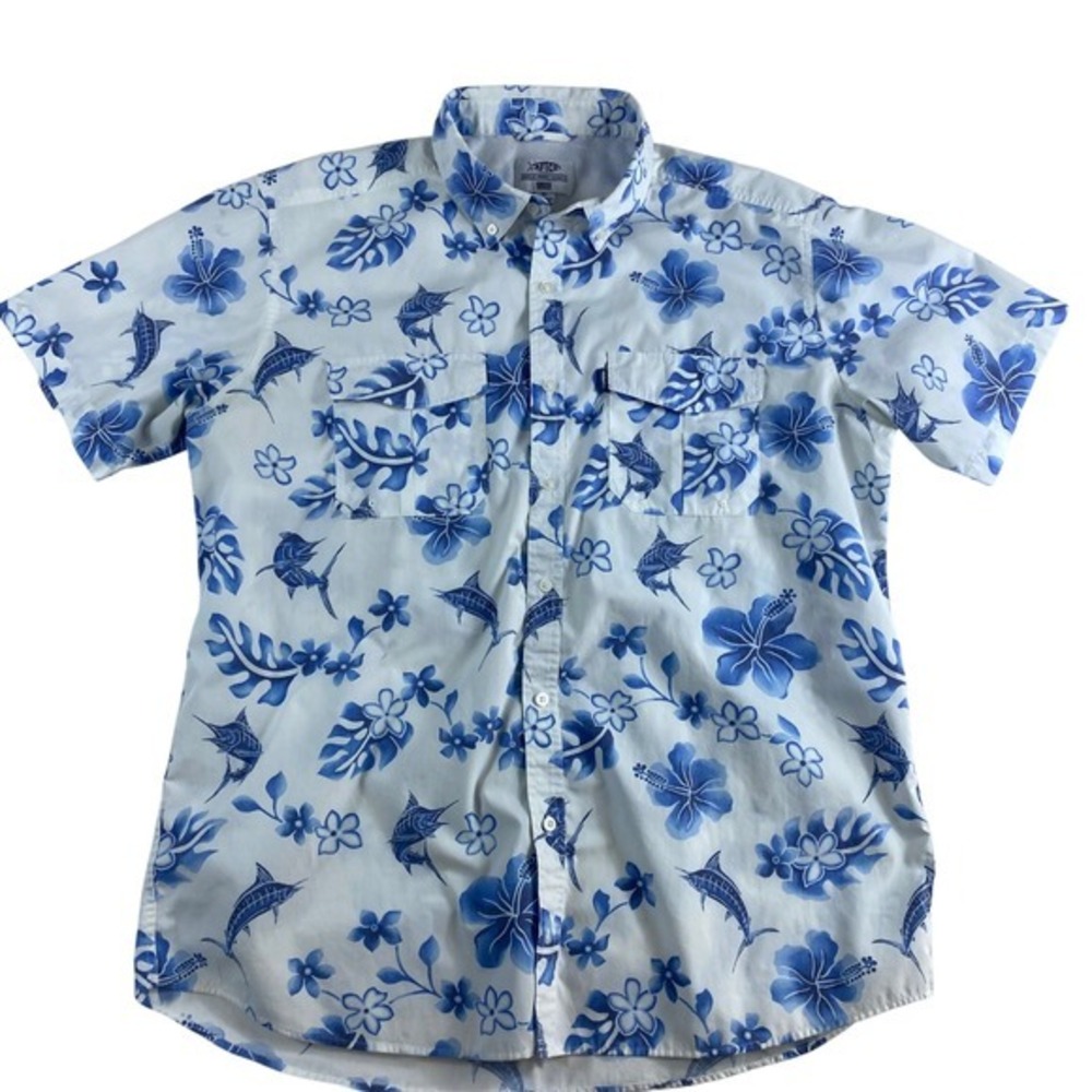 AFTCO Fishing Shirt  Mens XL‎ Tackle Button Down Floral Hawaiian Short Sleeve